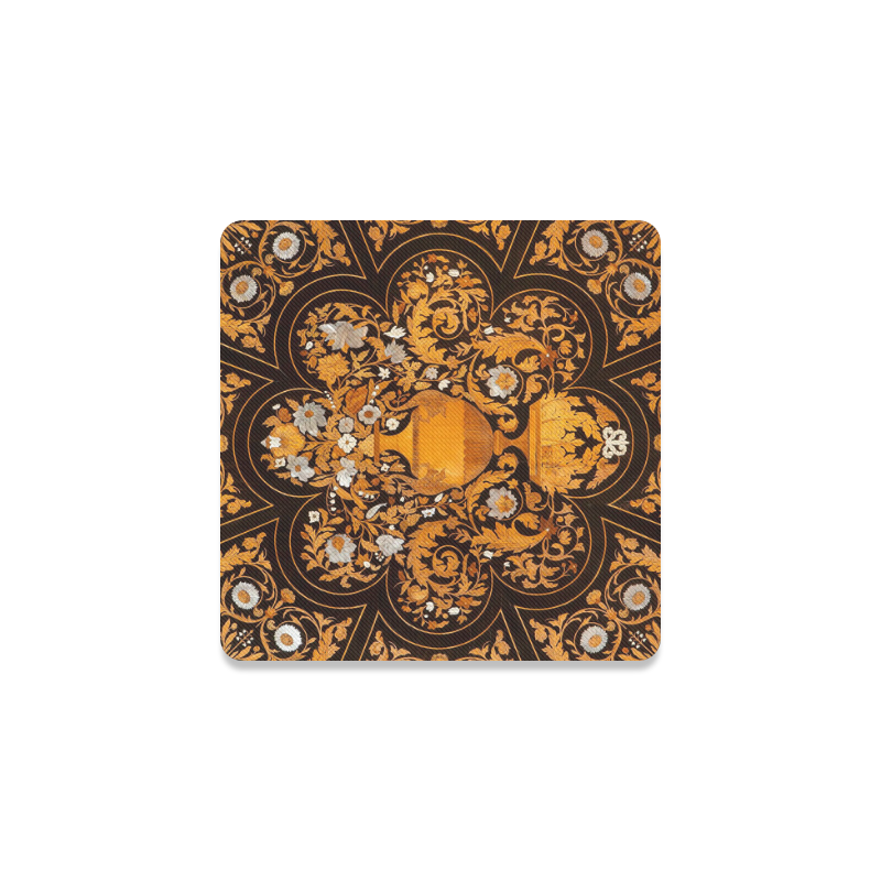 Antique Italian Floral Marquetry Pattern Square Coaster