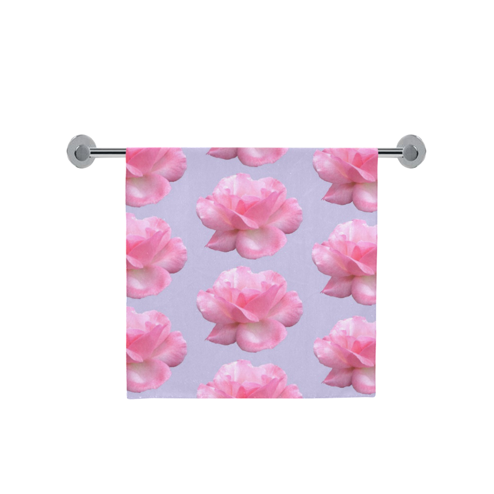 Pink Roses Pattern on Blue Bath Towel 30"x56"
