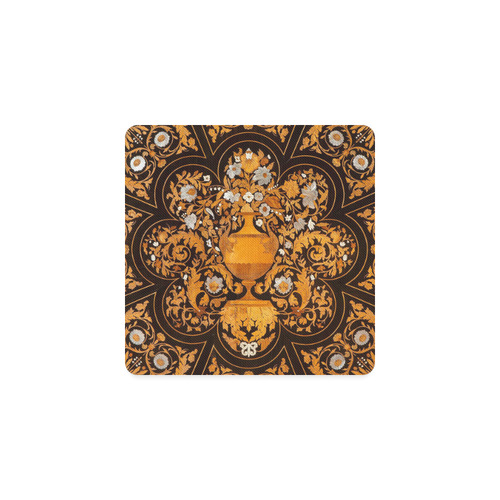 Antique Italian Floral Marquetry Pattern Square Coaster