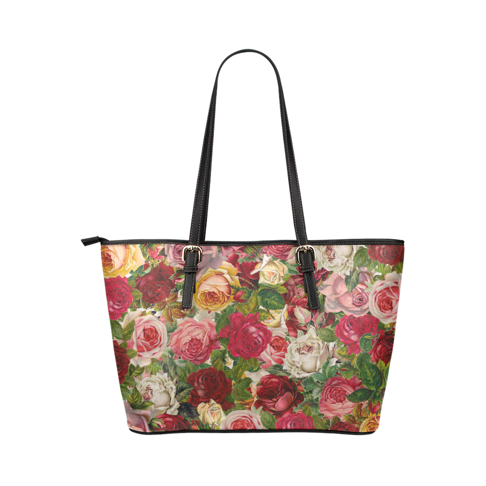 Floral Chintz Roses Pattern by ArtformDesigns Leather Tote Bag/Large (Model 1651)