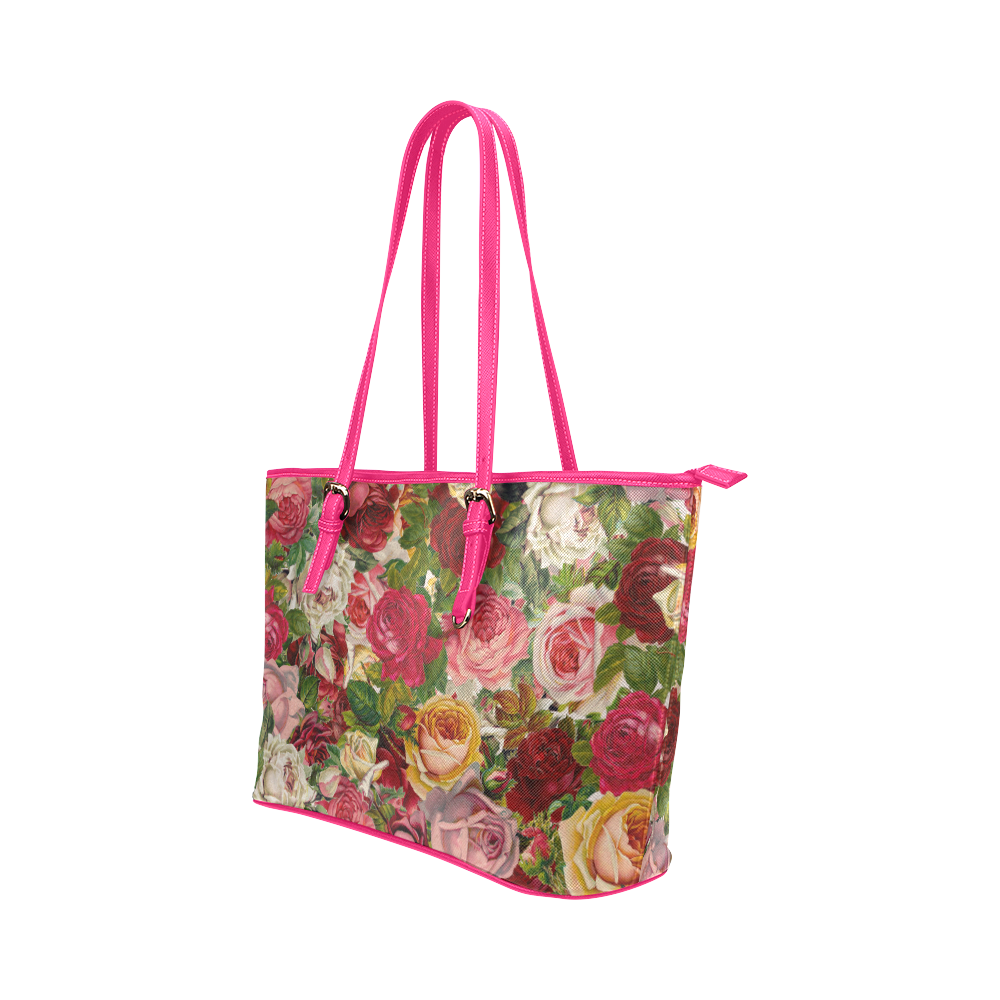 Floral Chintz Roses Pattern by ArtformDesigns Leather Tote Bag/Small (Model 1651)