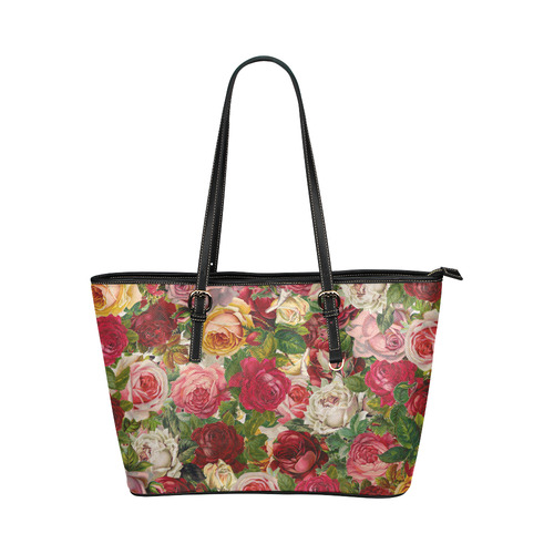Floral Chintz Roses Pattern by ArtformDesigns Leather Tote Bag/Large (Model 1651)