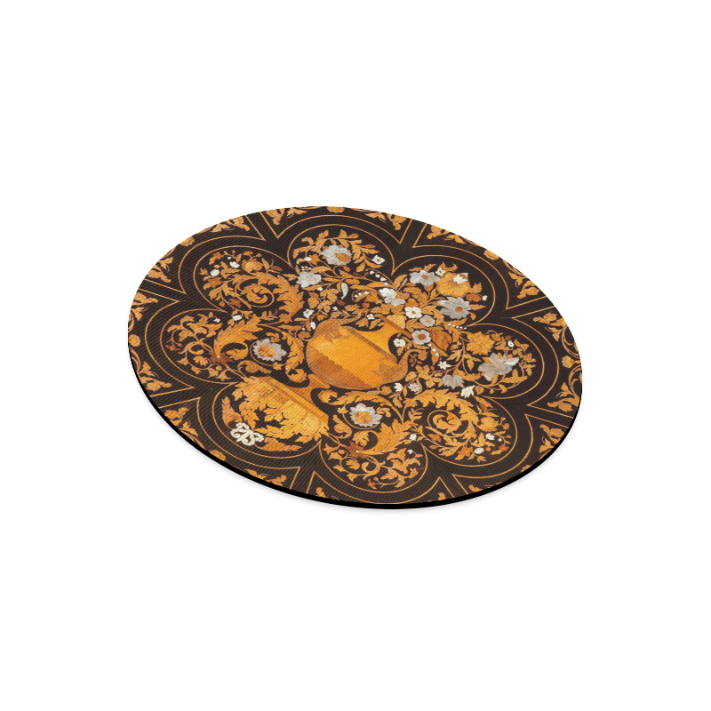 Antique Italian Floral Marquetry Pattern Round Mousepad