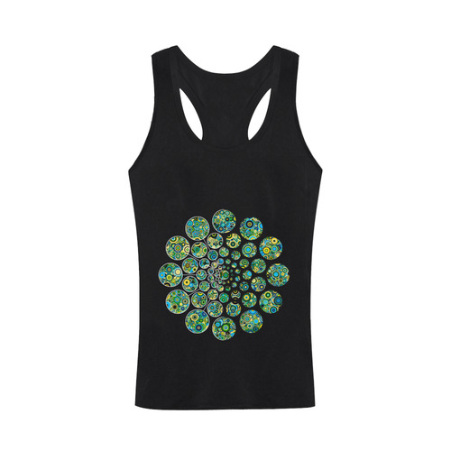 Flower Power CIRCLE Dots in Dots cyan yellow black Plus-size Men's I-shaped Tank Top (Model T32)