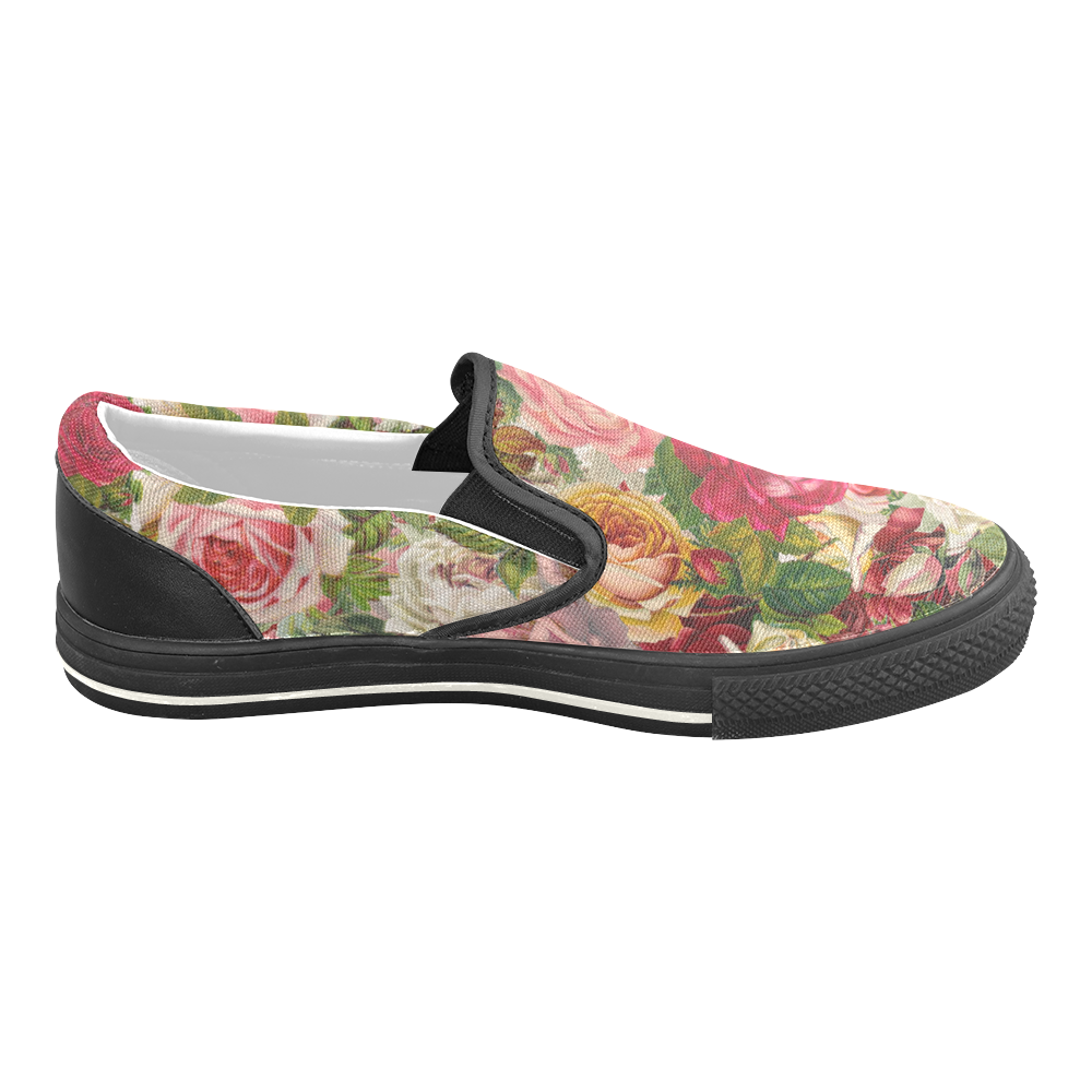 Floral Chintz Roses Pattern by ArtformDesigns Women's Unusual Slip-on Canvas Shoes (Model 019)