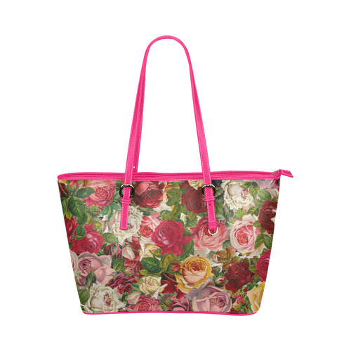 Floral Chintz Roses Pattern by ArtformDesigns Leather Tote Bag/Small (Model 1651)