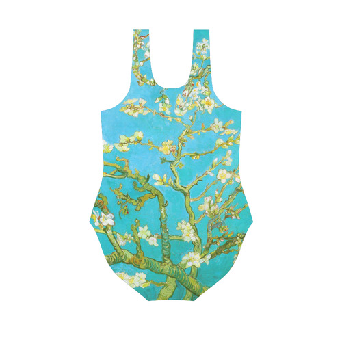 Van Gogh Blossoming Almond Tree Floral Art Vest One Piece Swimsuit (Model S04)