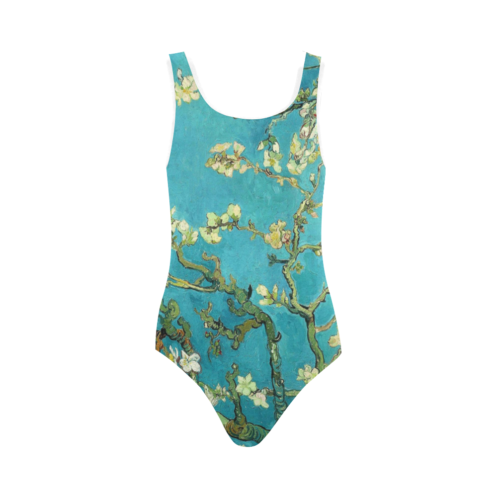 Vincent Van Gogh Blossoming Almond Tree Floral Art Vest One Piece Swimsuit (Model S04)