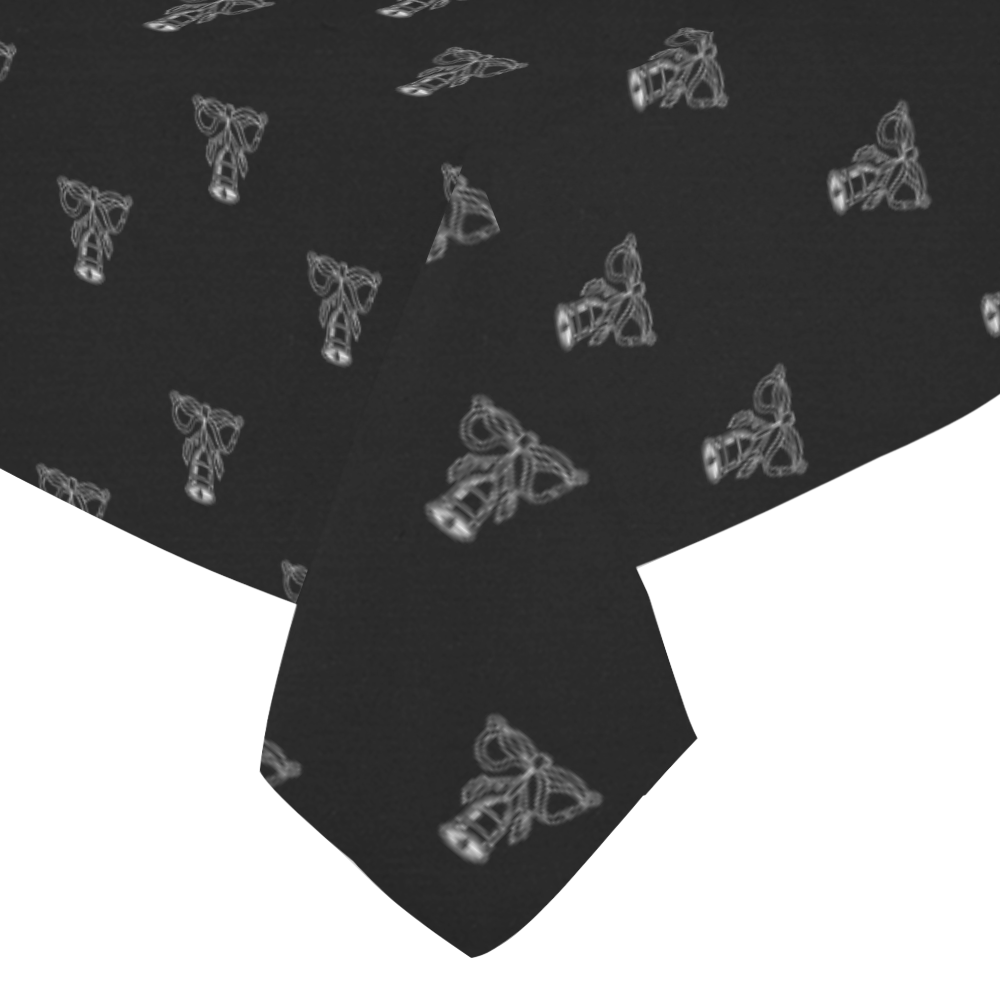 HOLIDAYS +: Silver Bells on Black Cotton Linen Tablecloth 52"x 70"