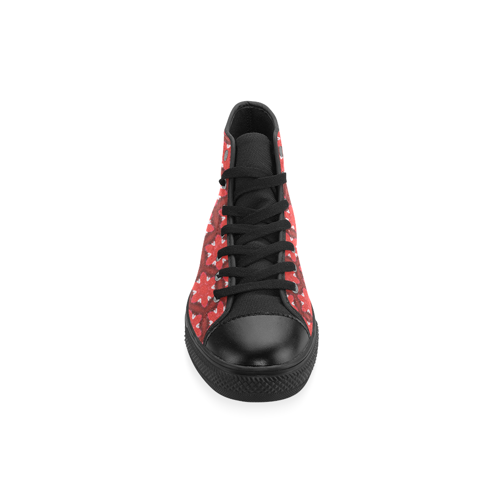 Red Passion Floral Pattern Men’s Classic High Top Canvas Shoes /Large Size (Model 017)