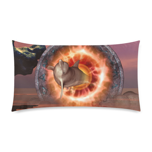 Dolphin jumping by a gate Rectangle Pillow Case 20"x36"(Twin Sides)