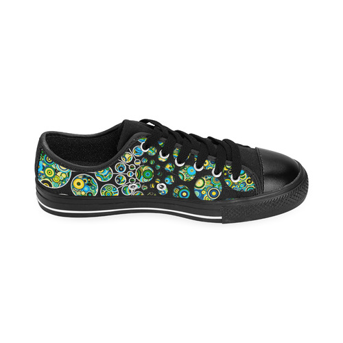 Flower Power CIRCLE Dots in Dots cyan yellow black Men's Classic Canvas Shoes/Large Size (Model 018)