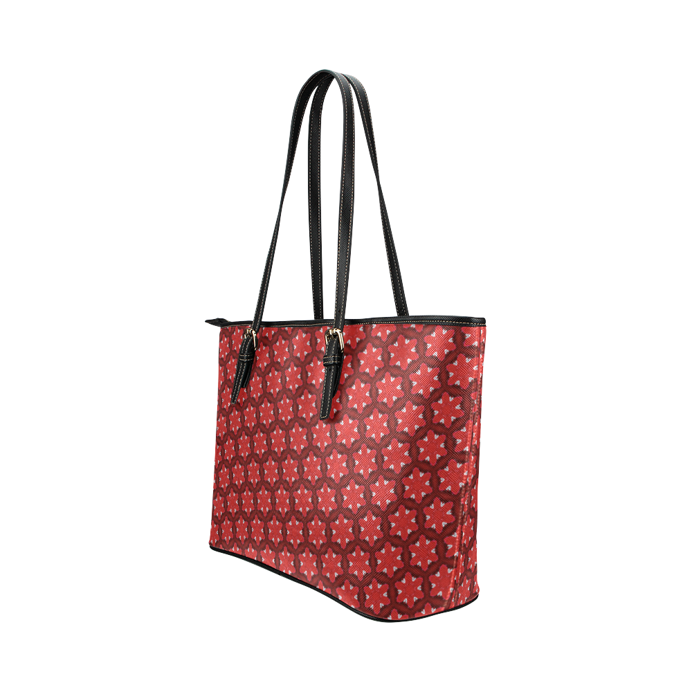 Red Passion Floral Pattern Leather Tote Bag/Small (Model 1651)