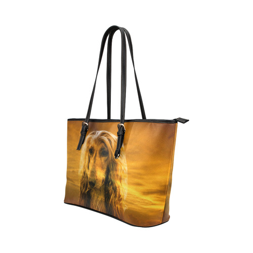 Dog Afghan Hound Leather Tote Bag/Large (Model 1651)