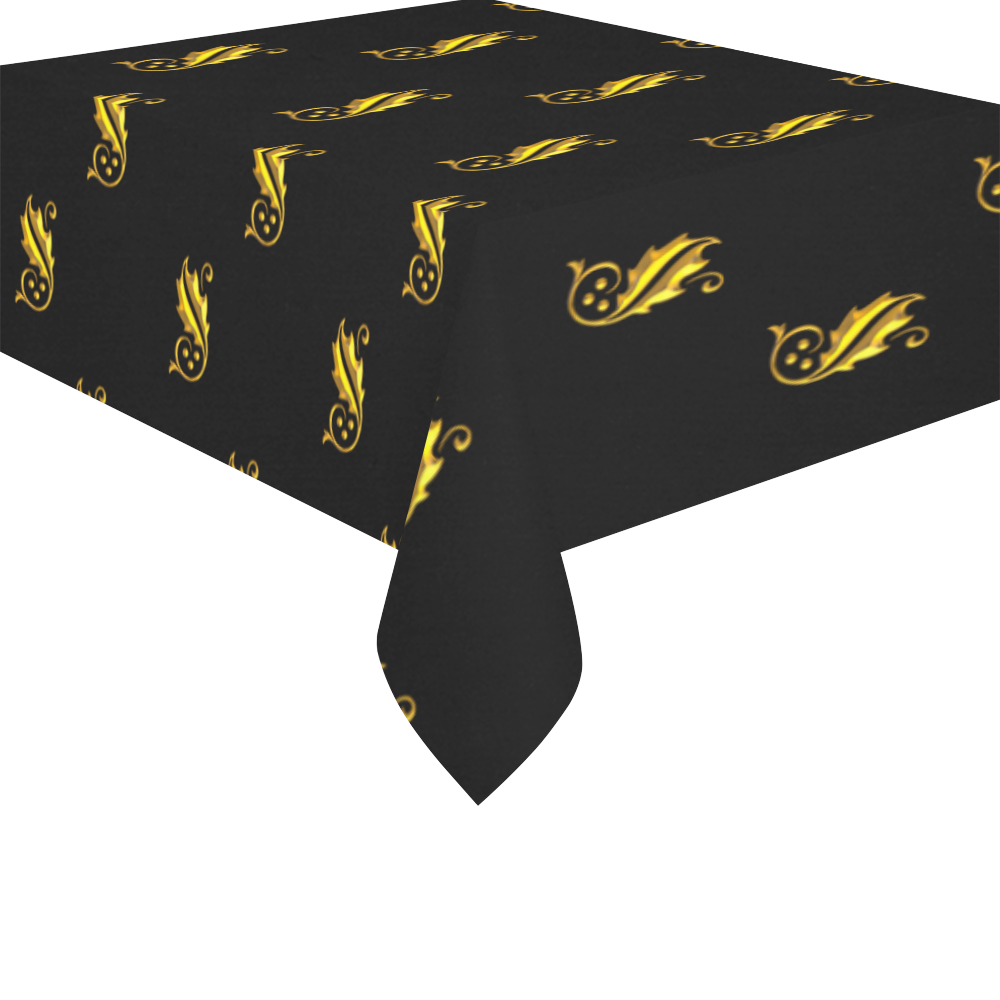 Christmas: Gold Holly Leaves on Black Cotton Linen Tablecloth 52"x 70"