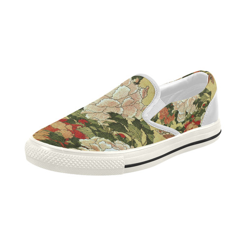 Peonies Butterfly Hokusai Japanese Floral Nature A Women's Slip-on Canvas Shoes (Model 019)