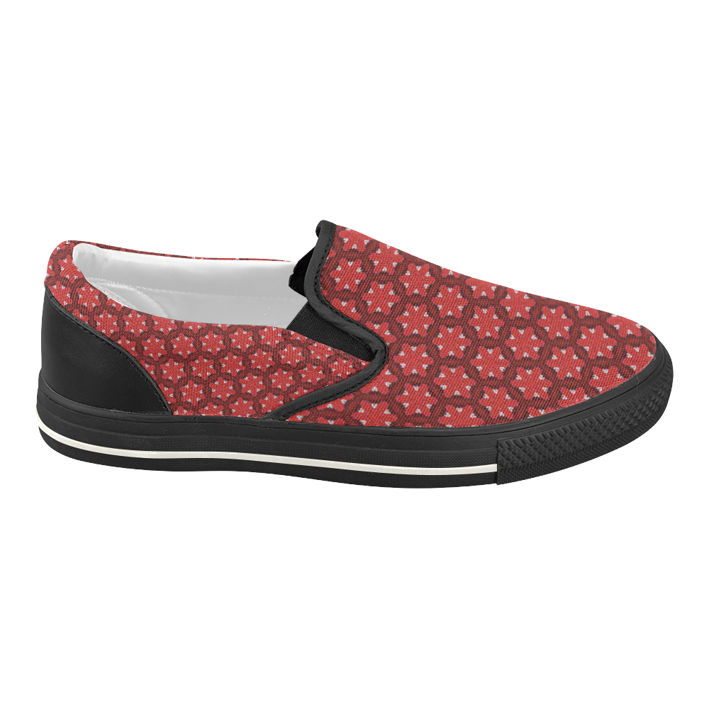 Red Passion Floral Pattern Women's Slip-on Canvas Shoes (Model 019)