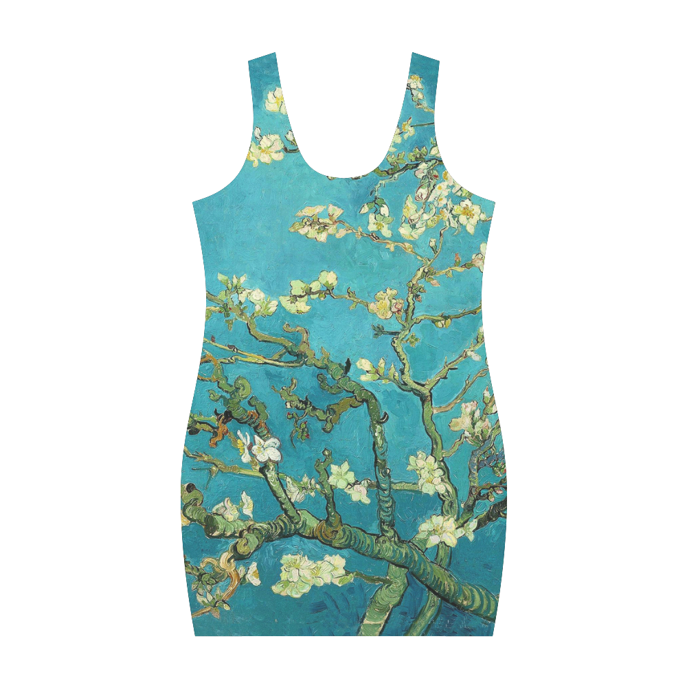 Vincent Van Gogh Blossoming Almond Tree Floral Art Medea Vest Dress (Model D06)