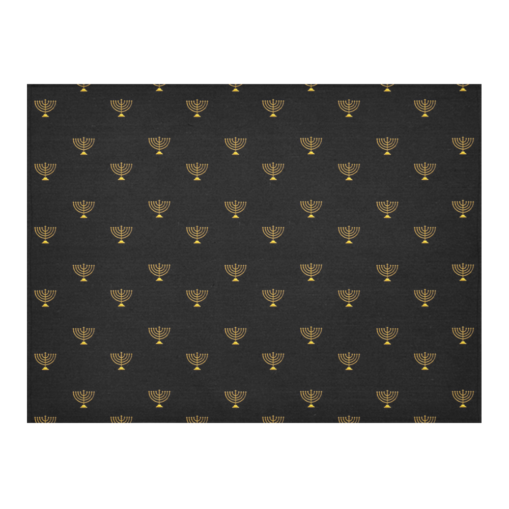 HOLIDAYS +: Golden Menorah on Black Cotton Linen Tablecloth 52"x 70"