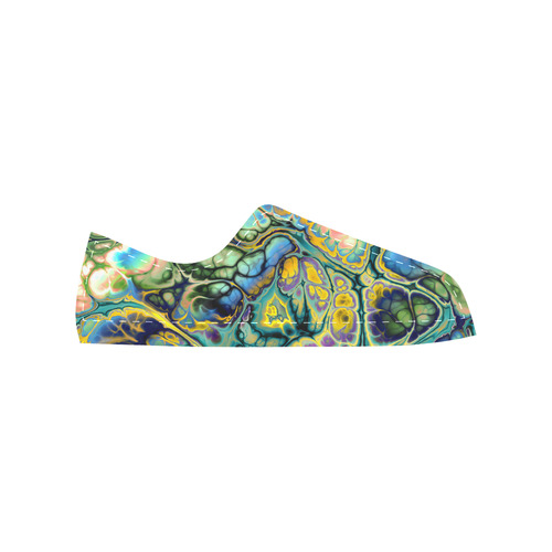 Flower Power Fractal Batik Teal Yellow Blue Salmon Men's Classic Canvas Shoes/Large Size (Model 018)