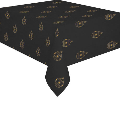 HOLIDAYS +: Golden Christmas Ornaments on Black Cotton Linen Tablecloth 52"x 70"