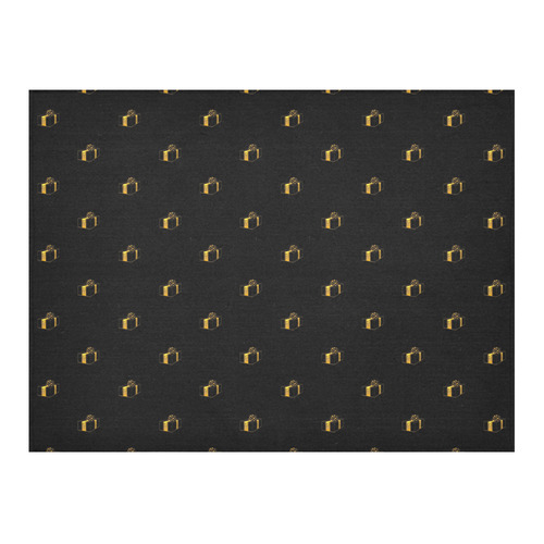 METALLICS: Golden Presents & Gifts on Black Cotton Linen Tablecloth 52"x 70"