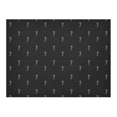 HOLIDAYS +: Silver Candycanes on Black Cotton Linen Tablecloth 52"x 70"