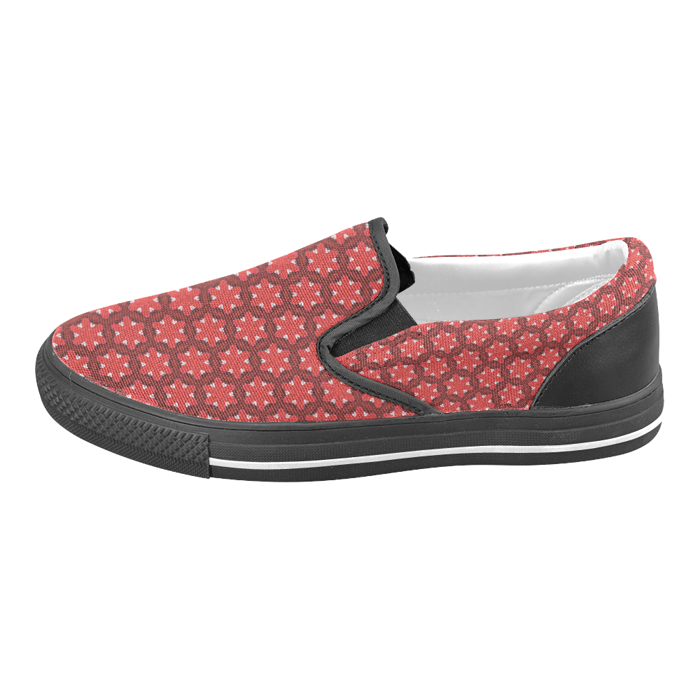 Red Passion Floral Pattern Men's Slip-on Canvas Shoes (Model 019)