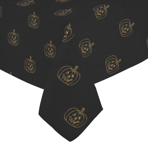 HOLIDAYS +: Golden Pumpkins on Black Cotton Linen Tablecloth 52"x 70"