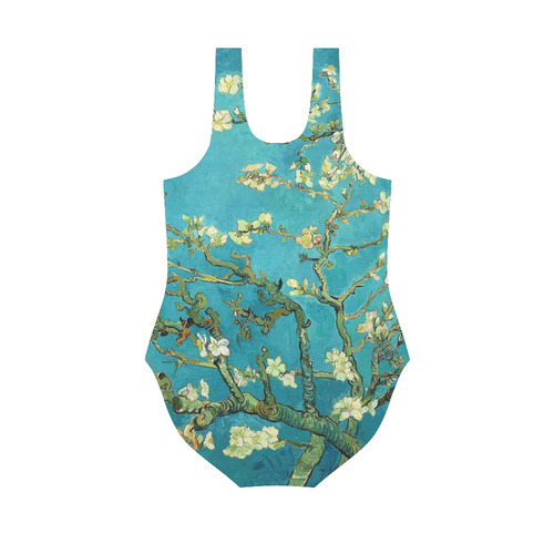 Vincent Van Gogh Blossoming Almond Tree Floral Art Vest One Piece Swimsuit (Model S04)