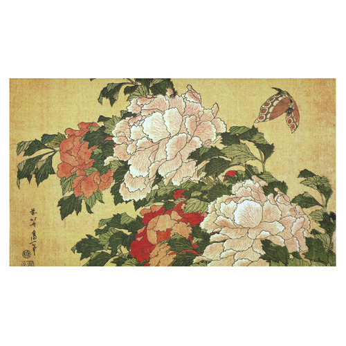 Peonies Butterfly Hokusai Japanese Floral Nature A Cotton Linen Tablecloth 60"x 104"