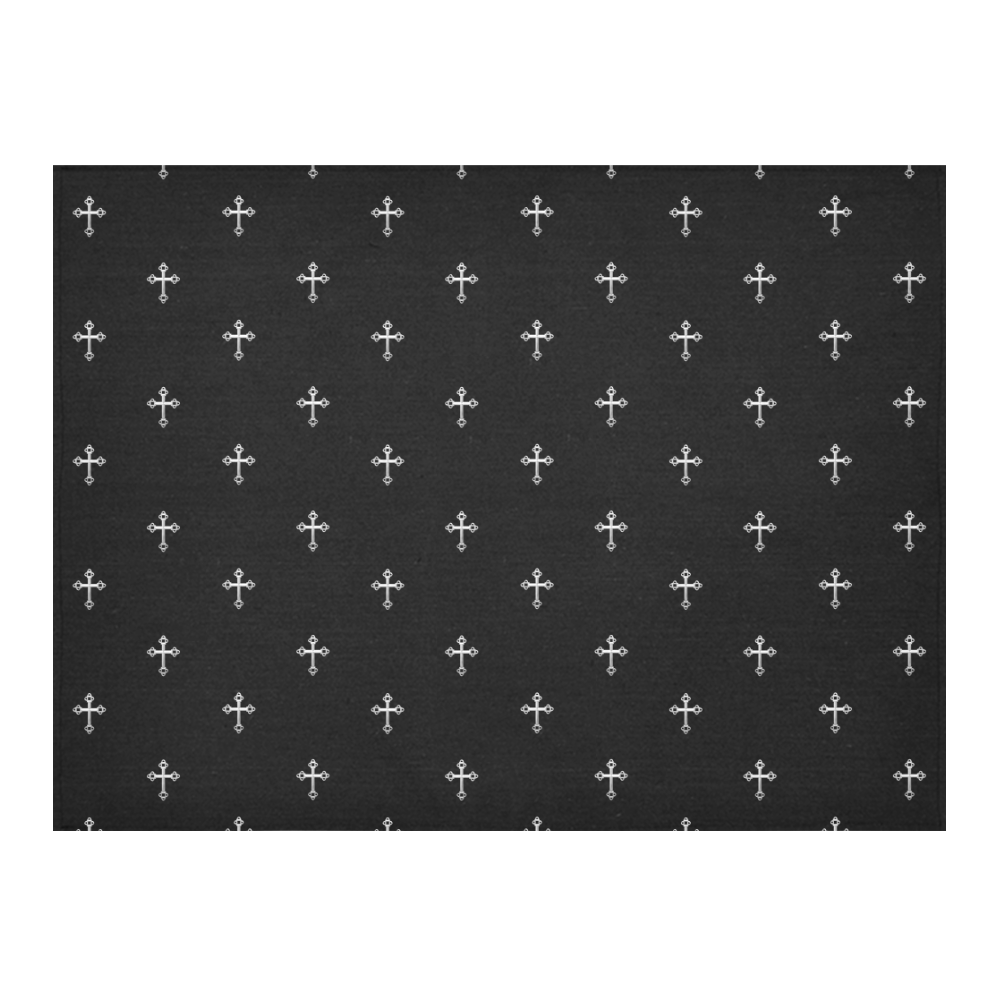 FAITH: Silver Crosses on Black Cotton Linen Tablecloth 52"x 70"