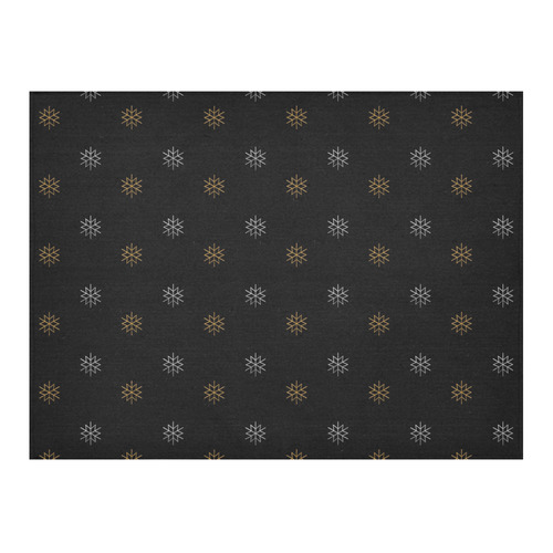 METALLICS: Silver & Gold Snowflakes on Black Cotton Linen Tablecloth 52"x 70"