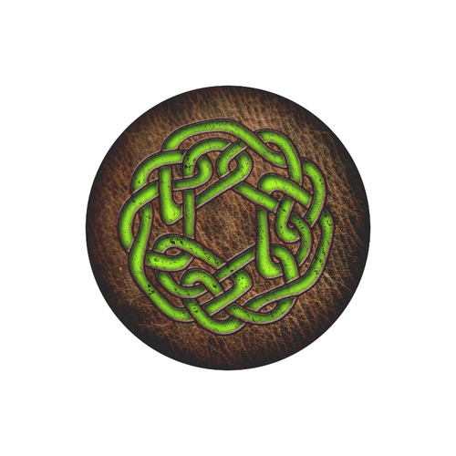 Bright neon green Celtic Knot on genuine leather digital pattern Round Mousepad