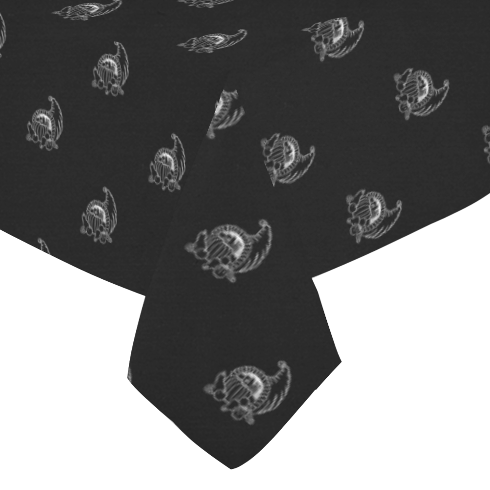 HOLIDAYS +: Silver Cornucopia on Black Cotton Linen Tablecloth 52"x 70"