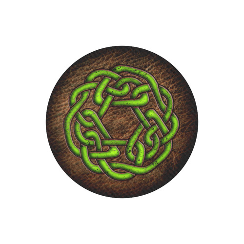 Bright neon green Celtic Knot on genuine leather digital pattern Round Mousepad