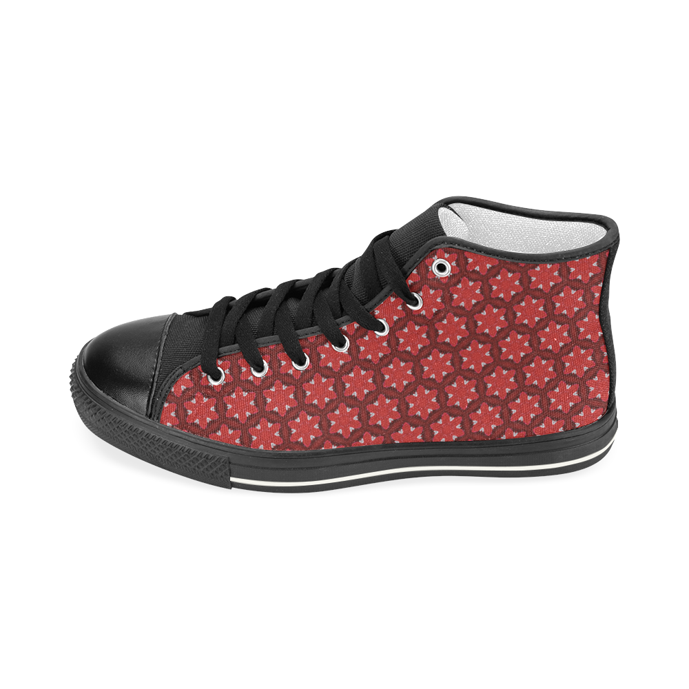 Red Passion Floral Pattern Women's Classic High Top Canvas Shoes (Model 017)