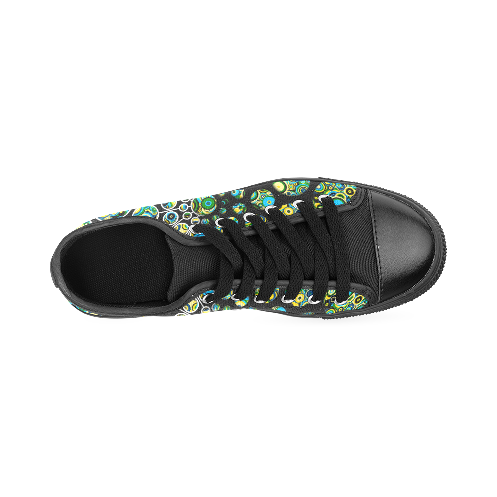 Flower Power CIRCLE Dots in Dots cyan yellow black Men's Classic Canvas Shoes/Large Size (Model 018)