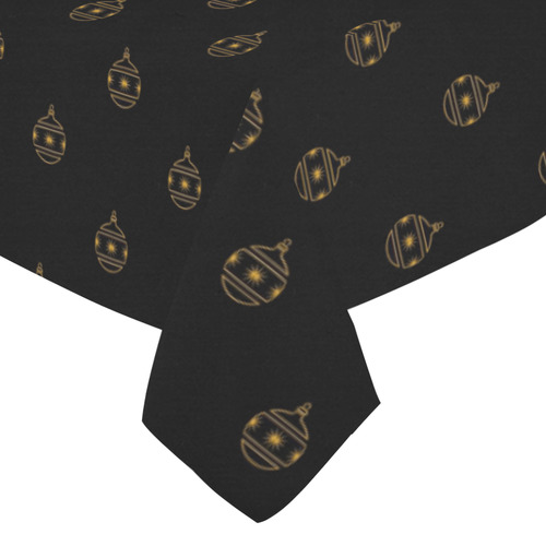 HOLIDAYS +: Golden Christmas Ornaments on Black Cotton Linen Tablecloth 52"x 70"