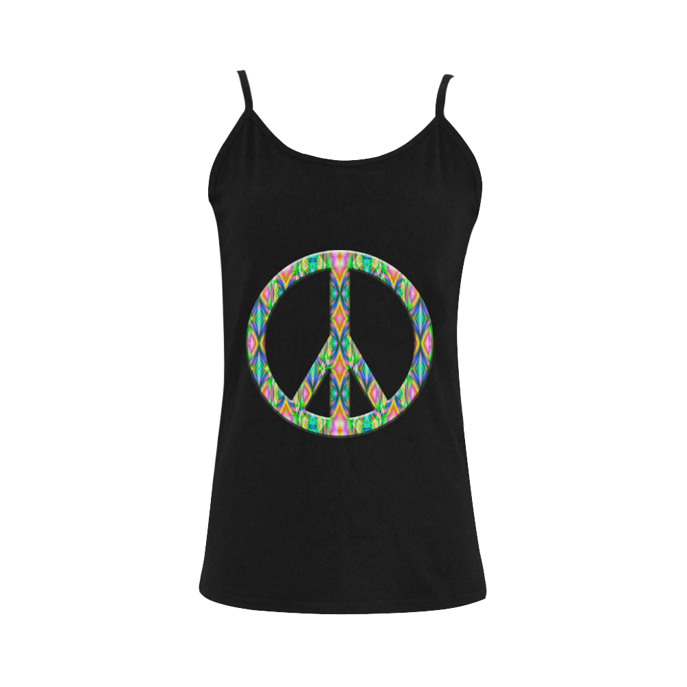 Groovy Psychedelic Peace Sign Women's Spaghetti Top (USA Size) (Model T34)