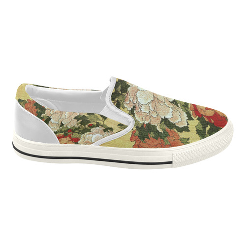 Peonies Butterfly Hokusai Japanese Floral Nature A Women's Slip-on Canvas Shoes (Model 019)