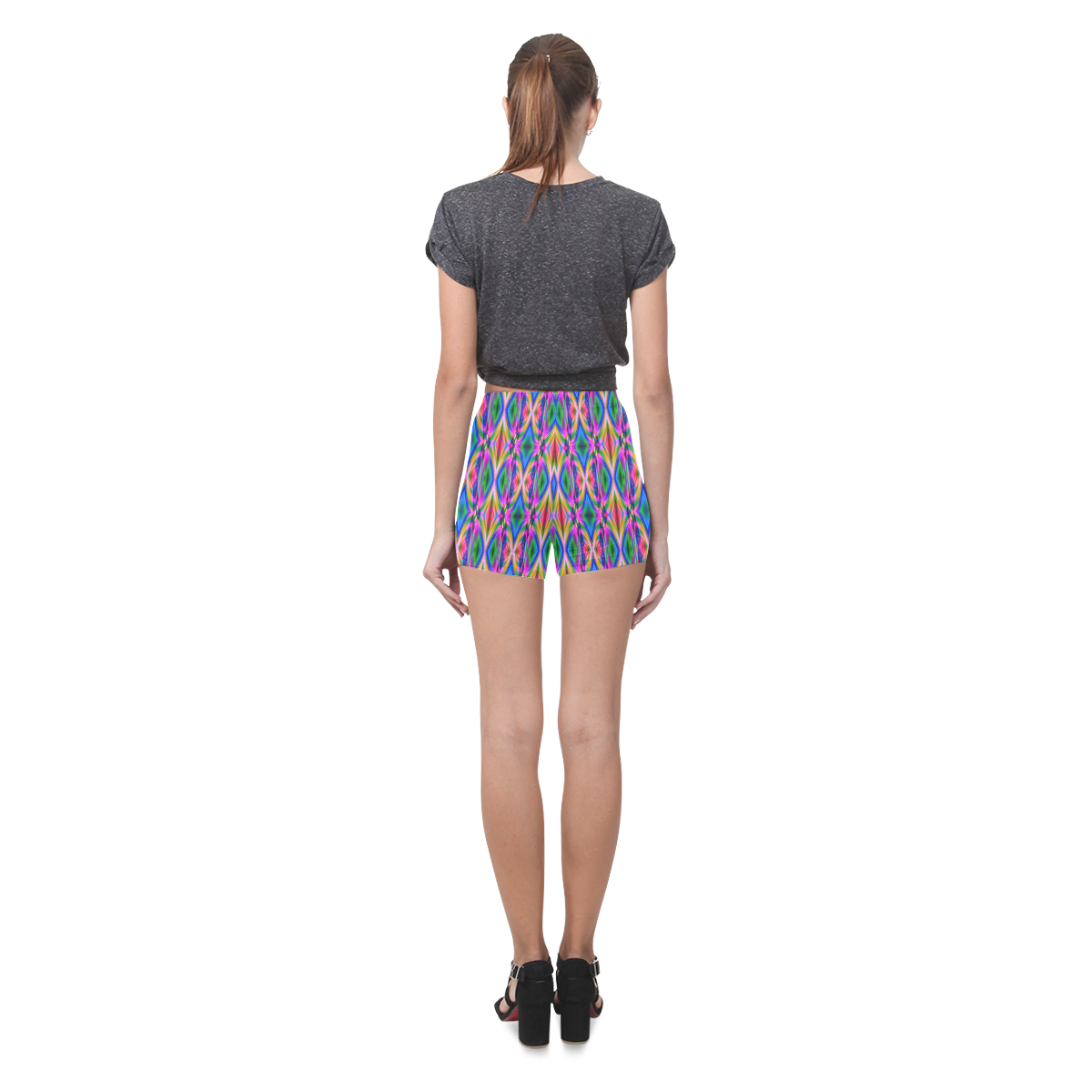 Groovy Psychedelic Pink/Blue Abstract Briseis Skinny Shorts (Model L04)