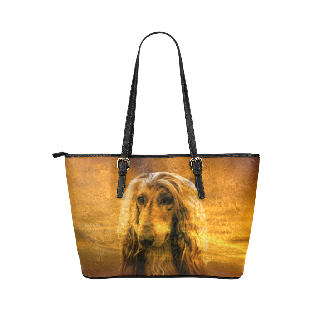 Dog Afghan Hound Leather Tote Bag/Large (Model 1651)