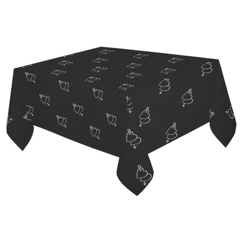 METALLICS: Silver Hearts on Black Cotton Linen Tablecloth 52"x 70"