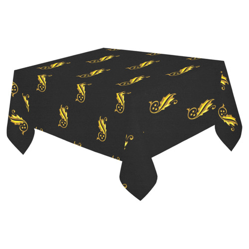 Christmas: Gold Holly Leaves on Black Cotton Linen Tablecloth 52"x 70"