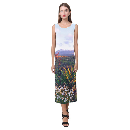 National Park Wildflowers Phaedra Sleeveless Open Fork Long Dress (Model D08)