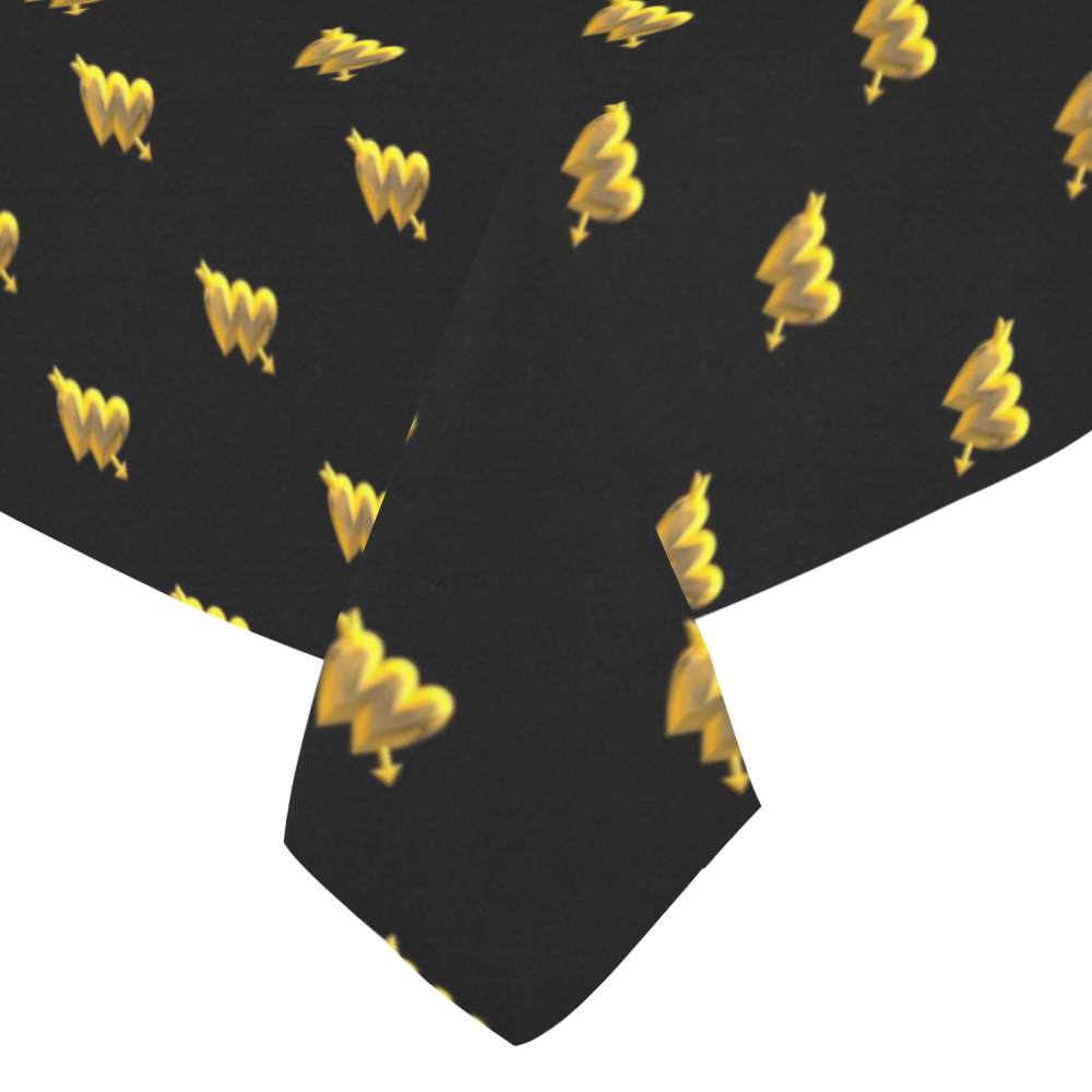 METALLICS: Golden Hearts on Black Cotton Linen Tablecloth 52"x 70"