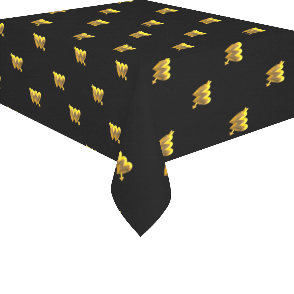 METALLICS: Golden Hearts on Black Cotton Linen Tablecloth 52"x 70"