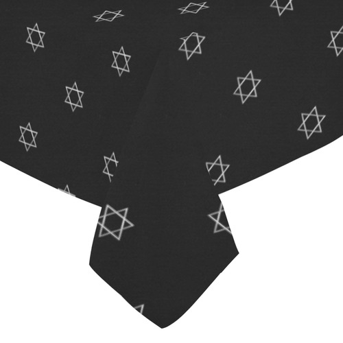 FAITH: Silver Star of David on Black Cotton Linen Tablecloth 52"x 70"