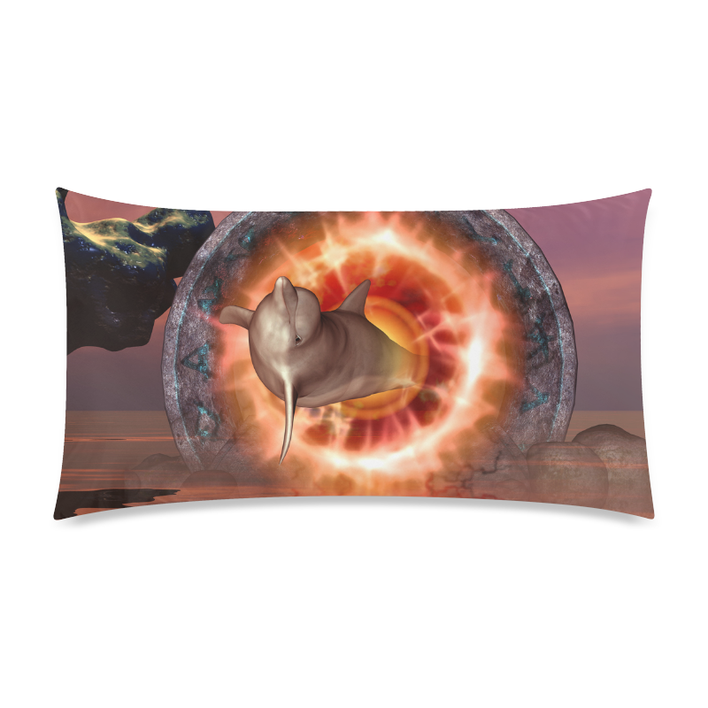 Dolphin jumping by a gate Rectangle Pillow Case 20"x36"(Twin Sides)